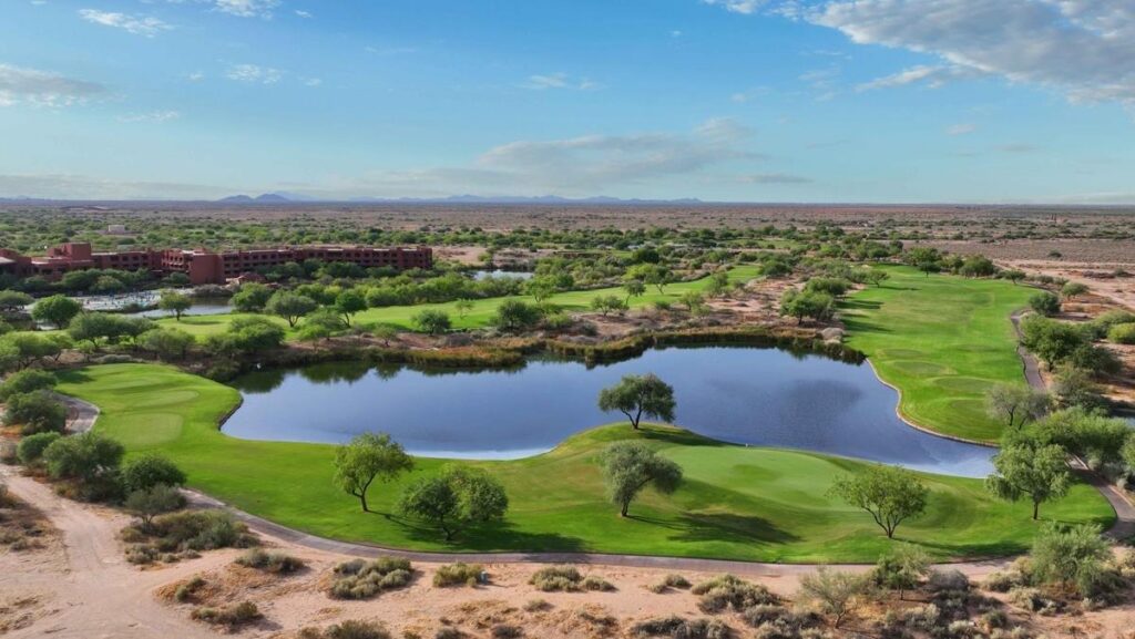 Aerial golf course desert landscape
